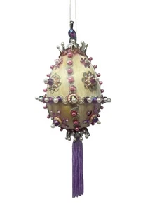 Vintage Push Pin Ornament Satin Teardrop Sequin Bead Medium purple Discolored - Picture 1 of 15