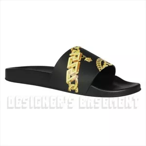 Versace Herren 45EU - 12US schwarz/gold KETTE Medusakopf FLIP-FLOP Slide Sandalen neu im Karton - Bild 1 von 9