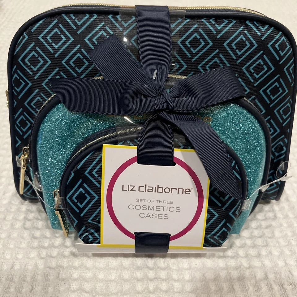 Liz Claiborne 三套化妆盒深蓝色和青蓝色全新 — 第 1/3 张图片