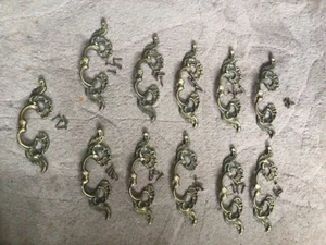 Brass Drawer Handles Pulls Dresser Chest Rococo Style Vintage Baroque X 11 - Picture 1 of 12