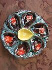 Vallauris France Red Black French Majolica Oyster Plate 6 Well 9” 1950s