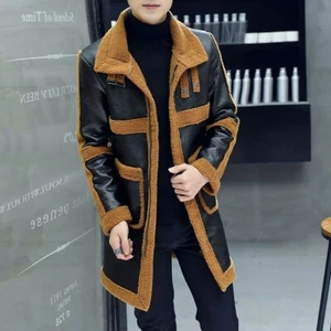 Men's Casual Trench Coat Sueded Jacket Outwear Lambwool Lined Warm Slim Fit New - Picture 1 of 18
