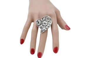 Damenring Silber groß Metall Finger Modeschmuck Liebe Trendy Herz Freundschaft - Bild 1 von 12