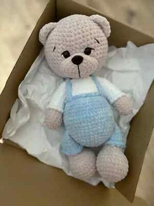 Blue Crochet Teddy Bear 12” | Handmade Amigurumi Gift | Baby’s First Toy - Picture 1 of 5