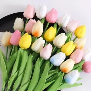 Silicone Tulips Bouquet Real Touch Home Decoration Artificial Flowers Weddings - Picture 1 of 18