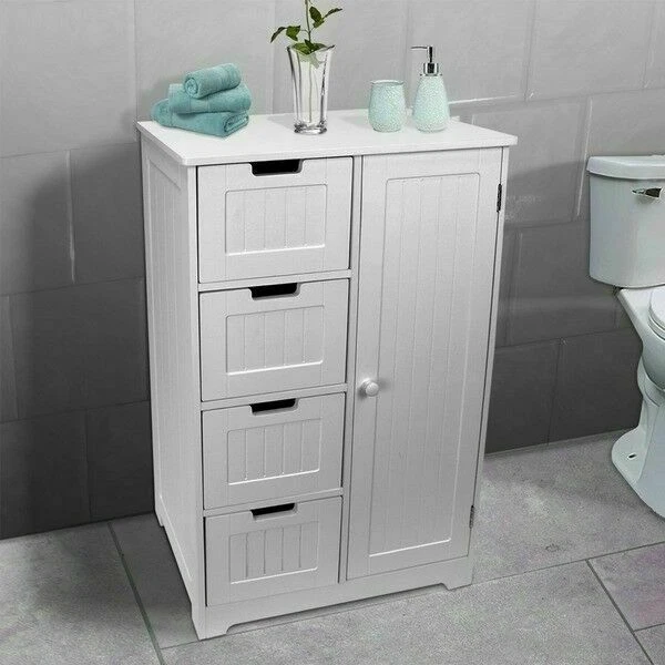 AVC Designs AV-4071 4 Drawer 83 cm Bathroom Storage Cabinet with Door - White