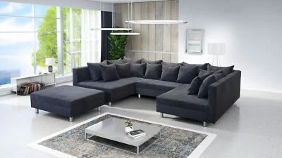 Wohnlandschaft Sofa Couch Ecksofa Eckcouch Cordstoff Graphite grau Minsk XXL - Bild 1 von 4