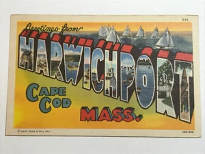 Postal MA Harwichport Massachusetts Carta Grande Saludos Cape Cod Teich - Imagen 1 de 2