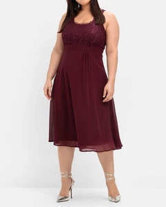 sheego Damen Abendkleid Wadenlang Ärmellos Rundhals Spitze aubergine NEU - Bild 1 von 4