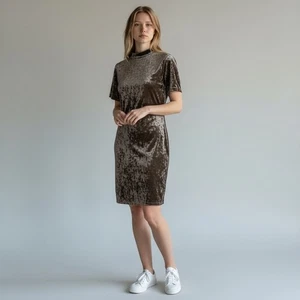 Cotton On Damen Zinn Crushed Samt Kurzarm Kleid Größe Large - Bild 1 von 6