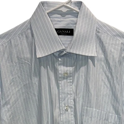 Canali Мужская синяя полоса длинным рукавом платье рубашка 42 16,5 сделано в Италии хлопок - Изображение 1 из 4