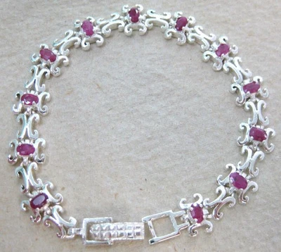 天然红宝石椭圆形手链纯色 925 纯银女士手链礼物送给她 — 第 1/3 张图片