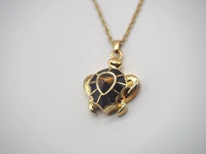 Tiger’s Eye Turtle Pendant For Ashes Cremation Keepsake Jewelry 14k Gold Plated - Picture 1 of 5