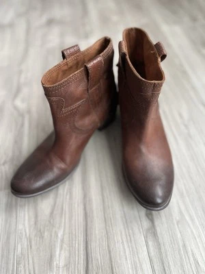 Lucky Brand Terra Brown Leather Heel Cowboy Ankle Boots Burnished Toe Size 7.5 - Image 1 of 4