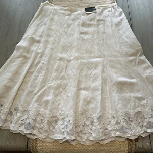 NWT Lane Bryant White Linen Blend Aline Midi Skirt Sz 14/16 Lace Hem Peasant - Picture 1 of 7