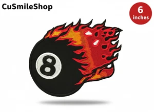 Flaming 8 Ball Iron-On Patch 6 Inch Bold Embroidered Applique for Jackets Vests - Picture 1 of 4