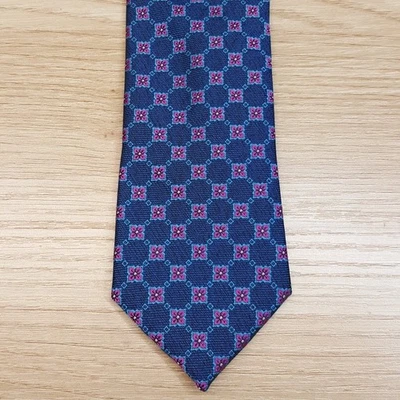 BAR III Mens Neck Tie Blue Medallion Geometric Floral Link Modern Slim - Image 1 of 4