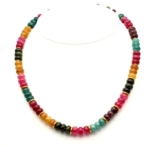 Bellissima Collana In Tormalina Colorata Lucidata Oro 925 Argento 261 Carati - Picture 1 of 7