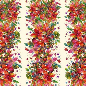 Hoffman - Yuletide Blooms - Poinsettia Repeating Border Stripe - Cream, Fabric B - Picture 1 of 9