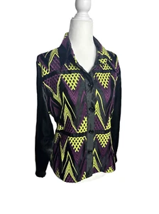Jeff Galliano Vintage Neon Green Purple Black Ella Satin Blouse France Retro - Picture 1 of 6
