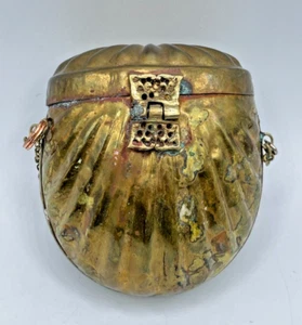 Antique VTG Art Deco Copper Clam shell evening purse original velvet lining - Picture 1 of 15