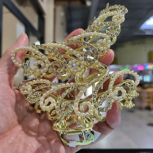 2pcs Woman Metal Hair Claw Clip Rhinestone Pearl - Picture 1 of 13