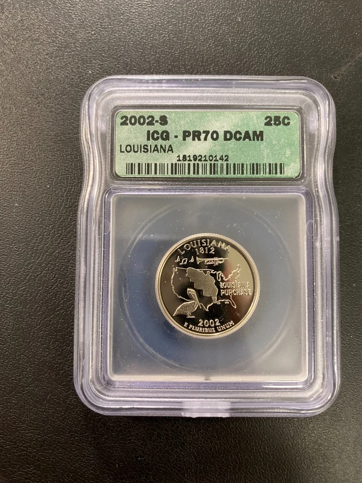2002 S PROOF LOUISIANA STATE QUARTER ICG PR-70 DCAM - CLAD PROOF - SLABBED - 25C - Image 1 of 2