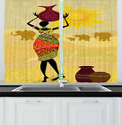 African Woman Kitchen Curtains 2 Panel Set Window Drapes 55" X 39" Ambesonne