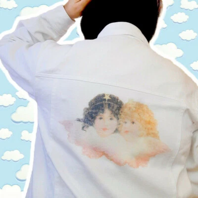 Jaqueta jeans vintage anos 80 rara anjos querubins fada estética macia  - Imagem 1 de 4