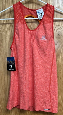 全新带标签 Salomon "ELEVATE SEAMLESS TANK" 女式中号背心跑步远足营地 — 第 1/2 张图片