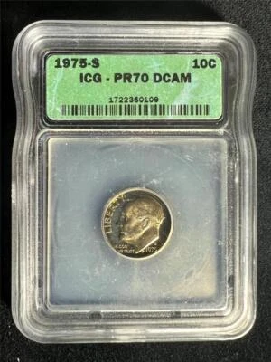 1975 S 10C Roosevelt Dime PR70 DCAM ICG Proof 70 Deep Cameo Nice Tone! SKU 3257 - Image 1 of 2