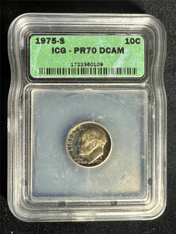 1975 S 10C Roosevelt Dime PR70 DCAM ICG Proof 70 Deep Cameo Nice Tone! SKU 3257 Cover