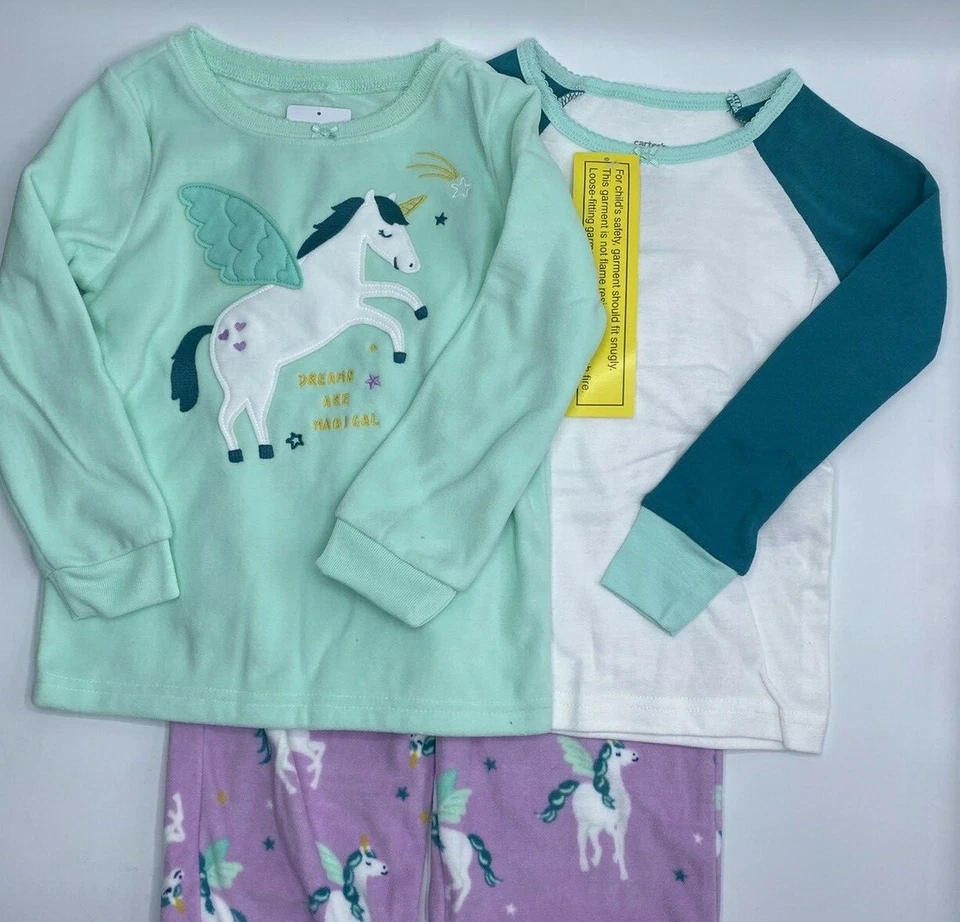 Girls Size 5 Adorable Carter's 3-Piece Unicorn Long Sleeve Pajama Set Soft Cozy