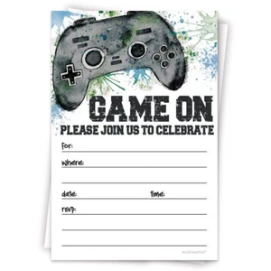 20PCS Video Game Birthday Invitations for Boys Gamer Party Cards with Envelopes - Picture 1 of 4