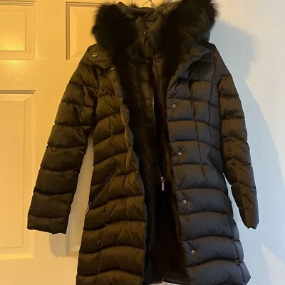 Abrigo de piel y plumón de zorro Dawn Levy Jetsetter/nuevo con etiquetas/negro/talla extra pequeña 895 Foto 1 de 4