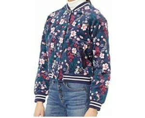 Juicy Couture Womens Jacket Size XL Blue Pink Floral Bomber Black Label Quilted - Picture 1 of 4