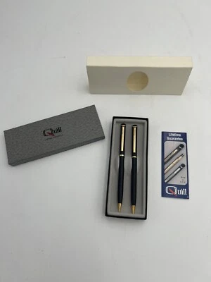 Conjunto de caneta e lápis Quill preto com ouro ~ Caixa e papéis de garantia vitalícia a4 - Imagem 1 de 4