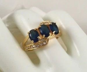 Vintage Jewellery Gold Ring Dark Blue White Sapphires Antique Deco Jewelry sz P - Picture 1 of 10