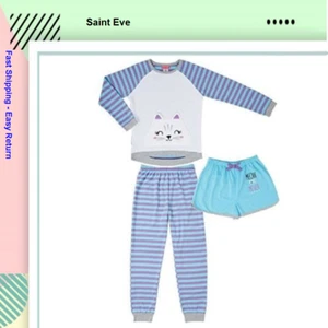 Saint Eve Kids Youth 3-Piece Pajama Set, Teal & Purple, Size XS (5/6) - Picture 1 of 1