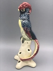 Vintage YANKOWARE Multicolor Glazed Parrot In Tree Vase Flower Frog 9” X 5” - Picture 1 of 8