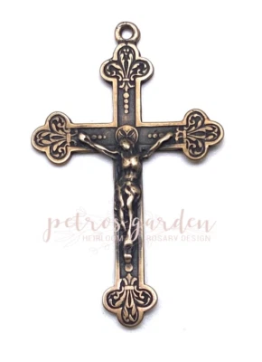 Bronce sólido FANTASÍA FLORAL Rosario Crucifijo Reproducción vintage antigua #PG4105 Foto 1 de 2