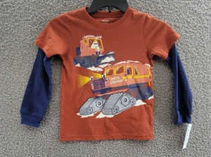 Carter's Snow Plow Layered Look Long Sleeve T-Shirt Boys 5T/5A Brown Pullover - Picture 1 of 15