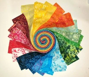 Batik 100% Cotton Fabric Jelly Roll 40 or 20 x 112cm x 6.35cm Rainbow Carnivale - Bild 1 von 1