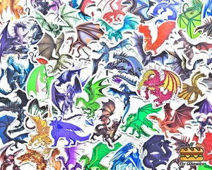 50 pc "Dragons" Sticker Pack Serpent DnD Folklore Asian Mythic Legendary Decor - Imagen 1 de 8