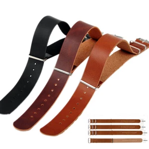 Mens Faux Leather   Military Watch Strap Band 18/20/22/24mm Black BrowN-PN_QH - Picture 1 of 13