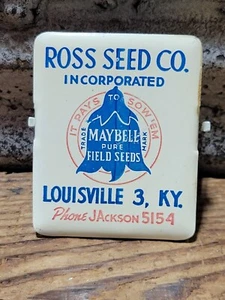 Vintage 1950s ROSS SEED CO Tin Advertising Feed Sack Clip Maybell Louisville KY - Picture 1 of 7