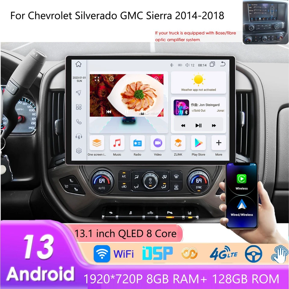 For 2014-2018 Chevy Silverado GMC Sierra CarPlay Car Radio Stereo GPS Bose 128GB Foto 1 de 4