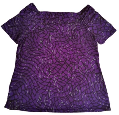 Top mujer George talla L 12 14 púrpura negro estampado manga corta Foto 1 de 4