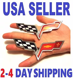 🇺🇸 2X CORVETTE QUALITY X2 PIECES Cross Flags TRUCK EMBLEM logo FIT ALL CARS - Picture 1 of 8