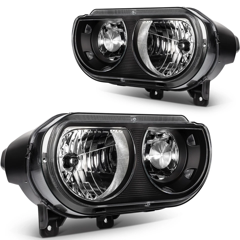 For 2008-2013 2014 Dodge Challenger Black Housing Headlights Assembly Left+Right - Image 1 of 4